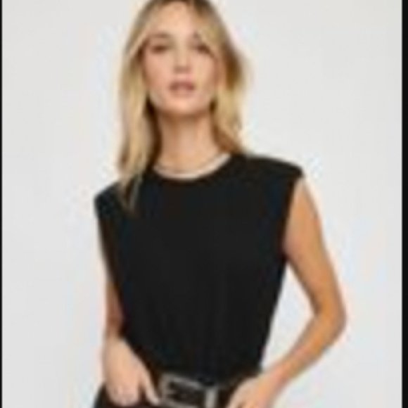 NWT | DYNAMITE | Black Sleeveless Top with Shoulder Pads | Large NWT - Picture 3 of 5
